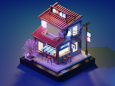 3D STREET FOOD 3d blender building diorama illustration lowpoly render scifi street food substance ui