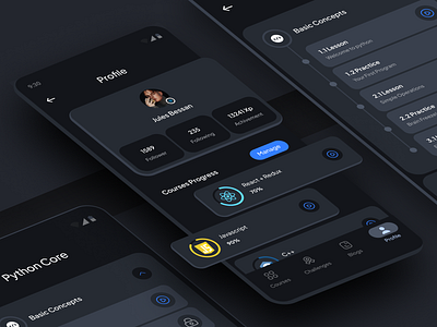 Programming learning mobile app app blog card components course dark gamifiction javascript low code material 3 minimal mobile app online learning profile programing python react js roadmap ui uiux