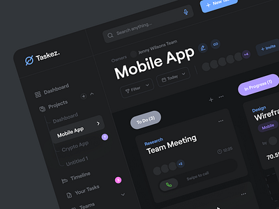 Taskez. – Dark mode app brand brand identity branding clean concept dashboard design graphic design illustration interface logo minimal mobile task managment ui ux web