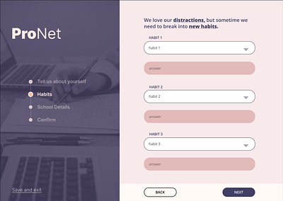 ProNet Sign Up Page ui