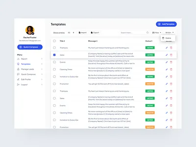 Bulk SMS Dashboard - Templates Page Design blue bulk sms creative dashboard dashboard design design message praveen solanki prowin studio prowinstudio sms ui ui ux ui design uidesign uiux