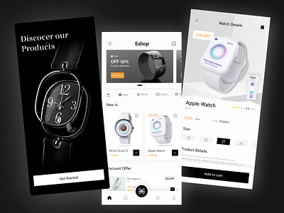 SmartWatch Shop App animation app cart clean clock e commerce ecommerce light mode minimalist mobile modern motion graphics prototype shop shopping store ui ux watch watches