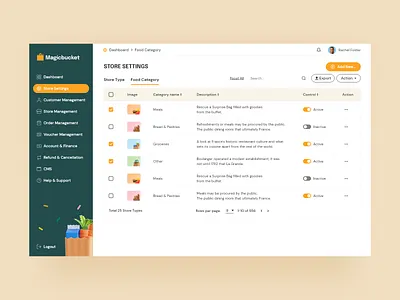 Magic Bucket - Store Setting Page UI Design burger creative dashboard dashboard design dashboard ui design food food dashboard food waste pizza praveen solanki prowin studio prowinstudio shopping store dashboard ui ui ux ui design uidesign uiux