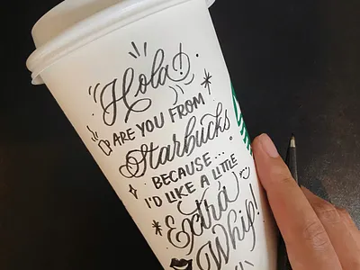 Hand Lettered Starbucks Pick Up Line brush calligraphy brush lettering brush pen calligraphy coffee art coffee cup art coffee packaging cup art doodle art drawing hand drawn hand lettered hand lettering handlettering illustration lettering packaging starbucks starbucks doodle typography