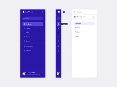 Sidebar navigation collapsed dashboard menu navigation purple second level sidebar ui ux web