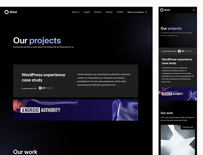 Drewl Project Page about agency brand branding design identity landing landing page logo minimal projects ui ux video web design website