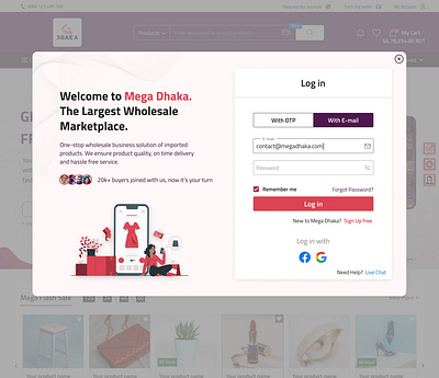 Login Pop-up for an E-commerce Website Design. B2B ecommerce UX design ecommerce ecommerce design ecommerce ux ui ecommerce website home page design landing page login login page pop up popular design popup sign in sing up single page design ui ui ux ux ux ui design website design