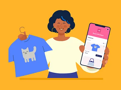 Mobile store blog builder business design e commerce form illustration jotform mobile online order phone product list retail sales selling store tshirt ui woman