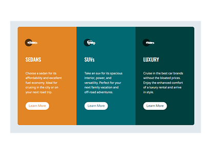 3 Column preview card css3 graphic design html5 luxury cars product card sedan suv