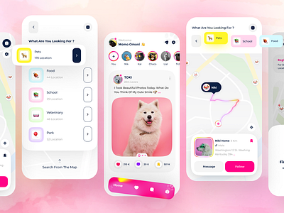 Social App For Pets - light Mode adoption animal adoptions animals app facebook finder app instagram meshgradient minimal pet care pet rescue pets adoption social social app social feed social media social network trending ui ui veterinary