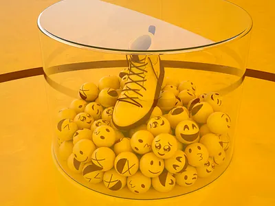 The Emoji Project - Merch Display close up art ball brand branding cinema4d clean design emoji emotion glass graphic design identity illustration interior mall minimal render spatial visualization yellow