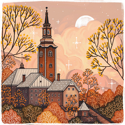 autumn castle architecture art autumn book book cover branding castle child art children children illustration cover design graphic design home house illustration leaves portrait