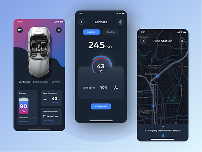 Electric Car Assistant Mobile App app design automobile car car app car assistant car controle app car controler car management car mobile app electric car futuristic ios mobile mobile app mobile design product design ui uiux design vehichle