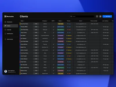 Meetsales CRM system / Clients b2b clients conferencing crm e commerce ecommerce enablement list meeting product design sales schedule ui ux web app