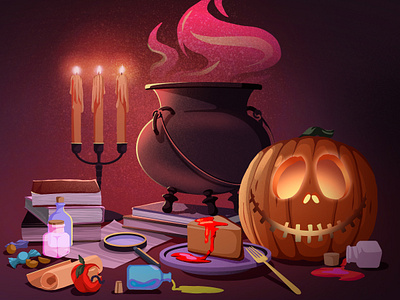 Halloween mood art artwork books candles halloween pumpkin trick or treat witches
