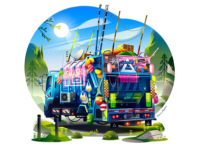 Garbage truck arcade brand city colorful colour game gaming hiking illustration imagine landscape logo nature neon retro sf vehicle