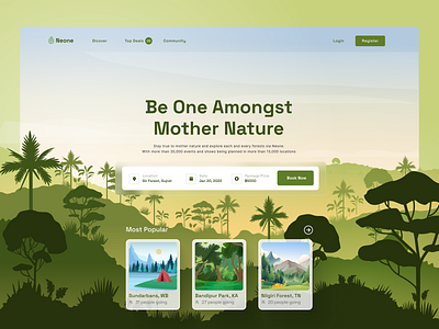 Neone forest forest exploration illustration jungle landing page travel travelling ui ux wildlife