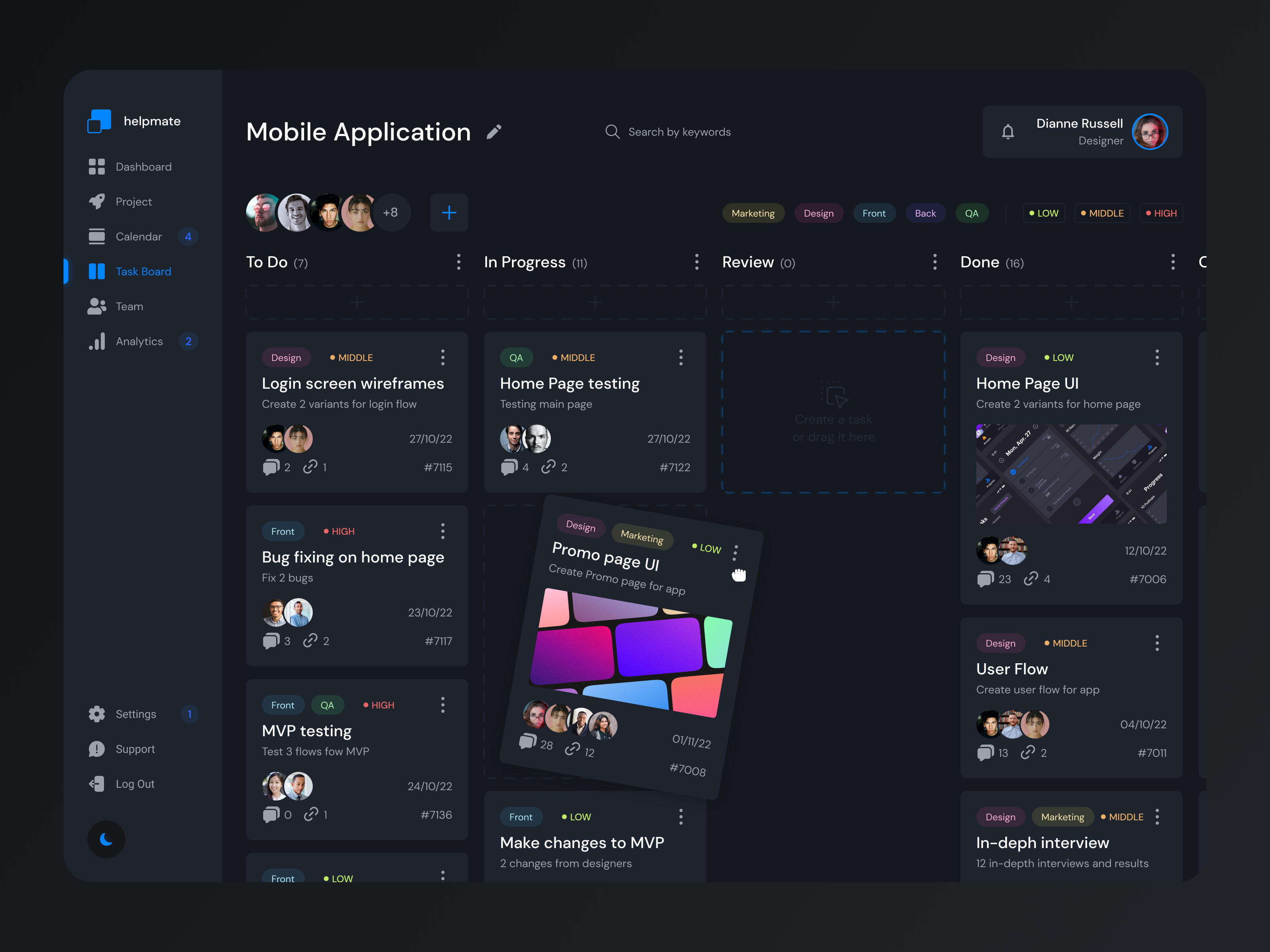 Task Management Dashboard — Dark UI app dark theme dashboard design task management ui ux web design