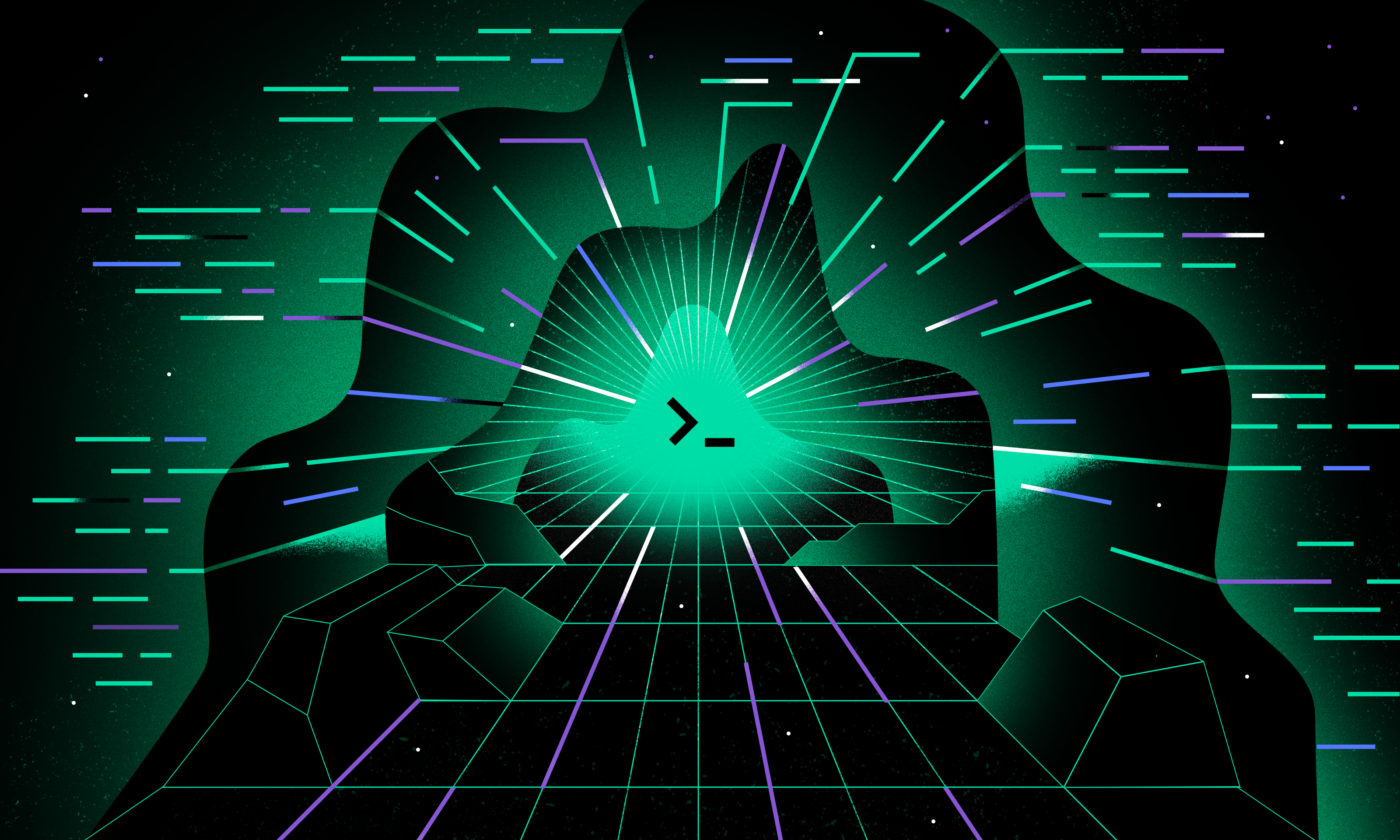 The future of the command line cave code coding developer editorial future github glow lines sifi tech