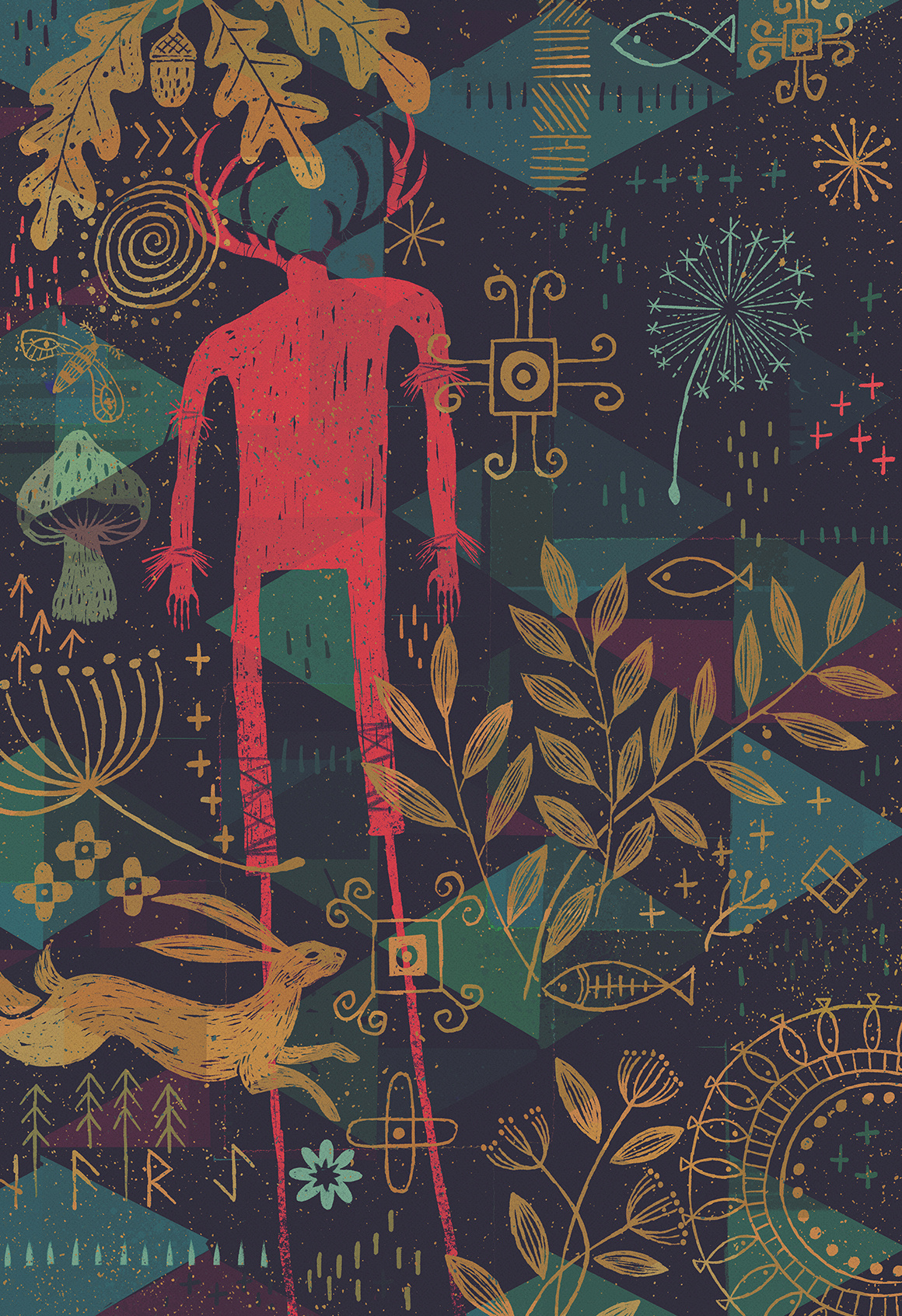 C E R N U N N O S 40winks ancient cernunnos folk folklore forest gods illustration mythology myths print stevesimpson wall art wood woodland god