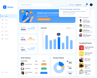 Shopiee - A backend console app dashboard design mobile app ui ui visitors