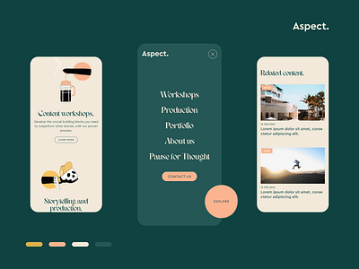 Aspect 3 2022 branding colour menu mobile mobiledesign mobilemenu ui website websitedesign
