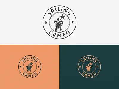 Saling Cameo Logo Design for Ship branding emblem green logodesign orange sailing ship starfish turtle