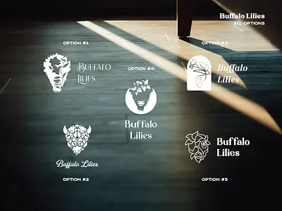 Buffalo Lilies - 06 animal bison brand branding concepts crown delicate design early feminine floral identity lilies lily lockups logo mark options unique vector