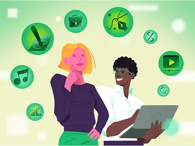 The right digital service 2d big character company employees flat freelancer illustration modern office presenting silicon valley simple start up