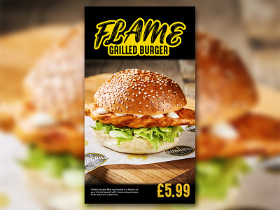 Flame Burger Banner banner design burger burger banner creative fastfood creative food banner fastfood food graphic design grilled grilled burger grilled burger banner snacks