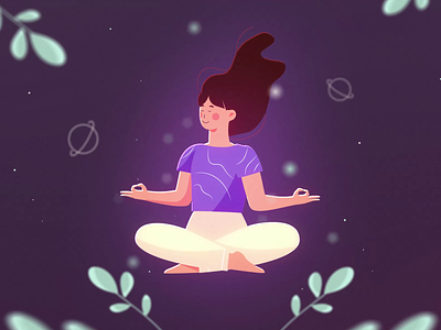 Balanced 2d animation after affects animation background balanced calm character harmony headspace illustration meditaiotn motion particles plants woman yoga
