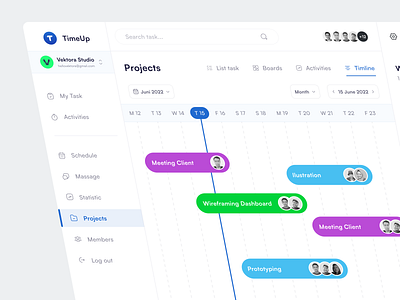 TimUp - Timeline Calendar Dashboard clean dark mode dashboard design great light management monday product design productivity schedule task task app timeline timlines timup ui uiux ux webapp