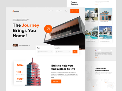Athome - Real Estate Landing Page apartement building clean design estate home home page house landing page real estate real estate landing page real estate website residence ui ui design ux web web design website website design