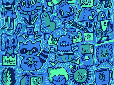 Feelin Blue? blue and gree characetr artist character design characters cute cute character design doodle art doodles illustration lowbrow unique vector wotto