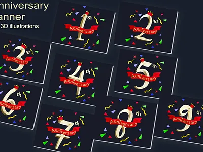Anniversary banners 3d 3d illustration anniversary celebration festival