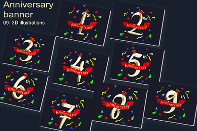 Anniversary banners 3d 3d illustration anniversary celebration festival