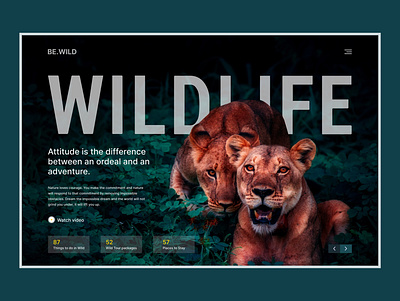 Wild Life - Landing Page Design adventure animals bitmatestudio flat forest green header landing page nature page tiger travel trend ui uiux ux web web design wildlife zoo