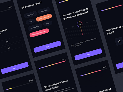 Sleepzy | Sleep tracker app - case study activity tracker app alarm app design dark ui design fitness tracker health monitor app health tracker app mobile onboarding screen progress bar sleep analytics sleep app sleep assistant sleep duration ui ux