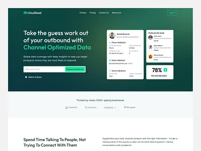 Landing Page Design for Cloudlead cloudlead figma gradient green landingpage lead generation company saas webflow webpage website
