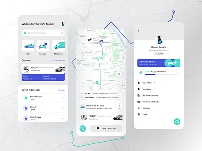 Ride and Shipping App clean fireart fireart studio map minimal ride ship ui ux