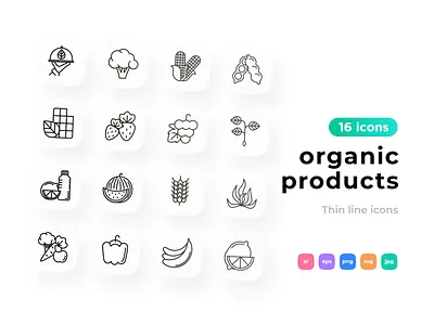Organic Products 16 Thin Line Icons Set download icons icon icon design icons icons pack icons set illustration line set symbol thin vector