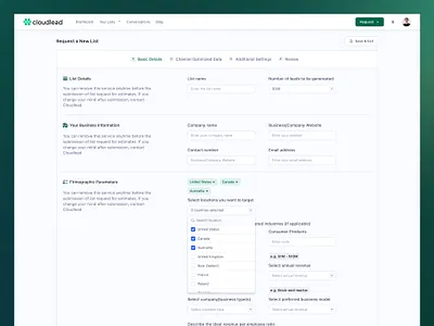 Product Design - Request Form cloudlead form green minimal form productdesign requestform