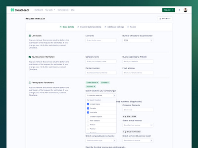 Product Design - Request Form cloudlead form green minimal form productdesign requestform