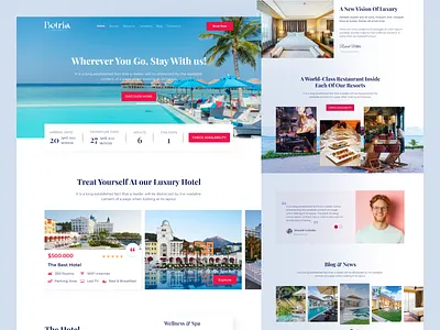 Beiria - Hotel & Resort Landing Page Design booking branding home page hotel and resort landing page hotel and resort website design hotel booking hotel cabin hotel landing page hotels landing page minimal reservation resort restaurants room booking travel travel agency website uiux design vacation web design