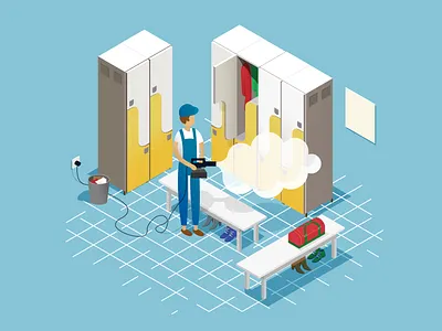 Cleaning 1 adobe illustrator blue character clean cleaning design graphic design illustration isometric isometric illustration locker room man vector