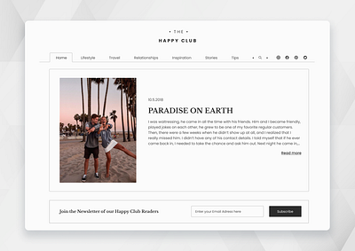 The Happy Club blogdesign dailyui dailyuichallenge design lifestyleblog minimaldesign ui uiux uiuxdesign uiuxdesigner ux uxdesign webdesign