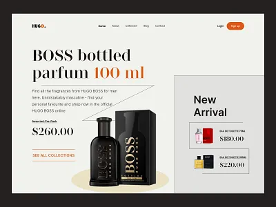 Hugo - Perfume Website design aroma beauty body care dribbble2022 ecommerce frangance interface landing page online store perfume perfume store perfume website pixency typography ui ui design ux ux design website