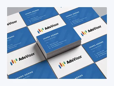 AdsVisor logo blue branding business card design emblem green logo red yellow