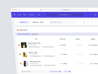 Voyavoya - E-commerce Dashboard app design cart check out components dashboard design ecommerce ecommerce app ecommerce design online shop online store shop shop app shopping shopping app store ui ui design uiux web