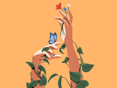 Flower Hands butterfly flower flowers green hands arms illustration ivy nature peaceful reach serene sway tranquil